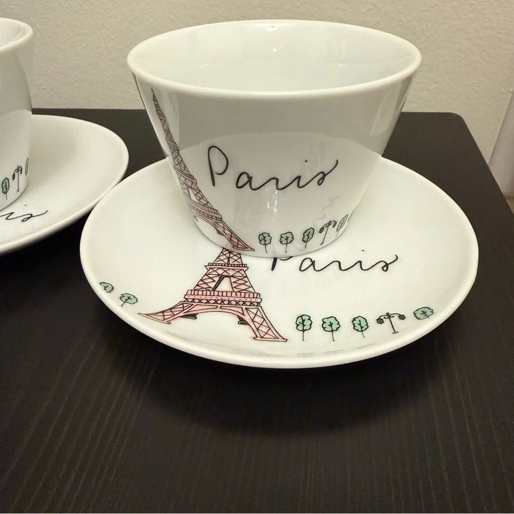 Sur La Table Small Plate And Cup Bowl Set Of 2 Paris Eiffel Tower Porcelain